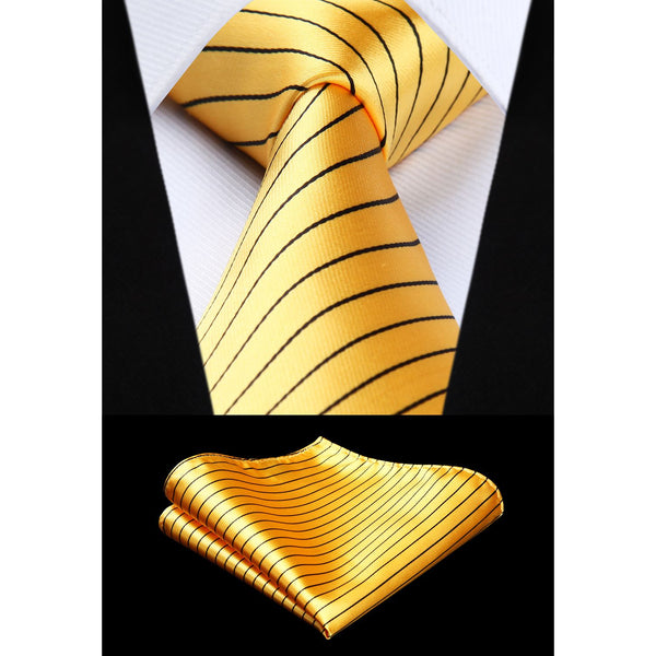 Stripe Tie Handkerchief Set - V- YELLOW-4 