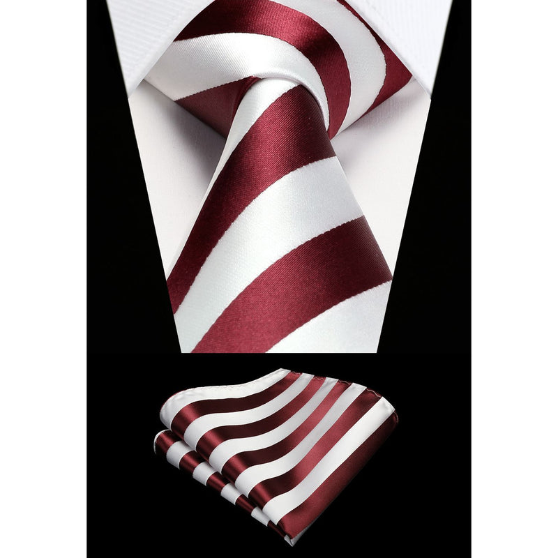 Stripe Tie Handkerchief Set - RED/WHITE 