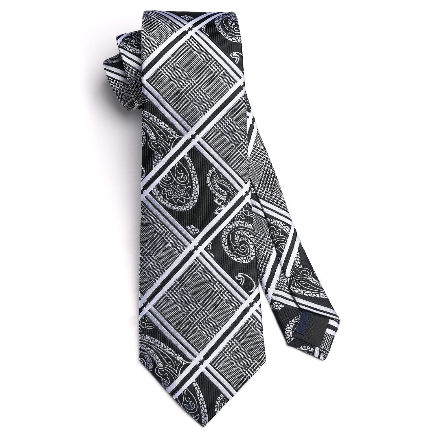 Plaid Tie Handkerchief Set - A1 - BLACK