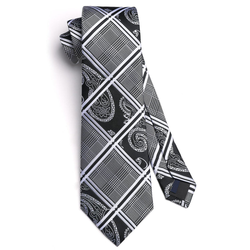 Plaid Tie Handkerchief Set - A1 - BLACK 