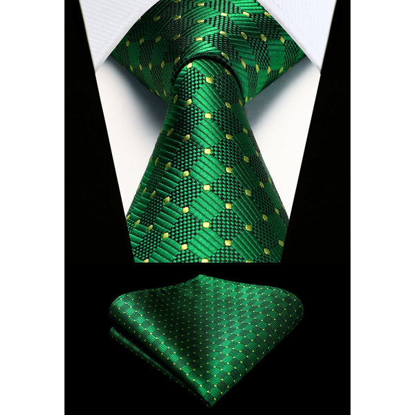 Plaid Tie Handkerchief Set - B-EMERALD GREEN 