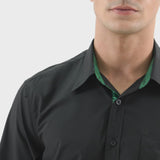 Men's Patchwork Dress Shirt with Pocket - 01-BLACK/GREEN