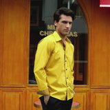 Men's Patchwork Dress Shirt with Pocket - 03-YELLOW