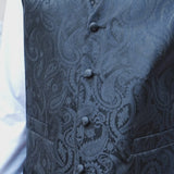 Paisley Suit Vest Tie Handkerchief Set - BLACK