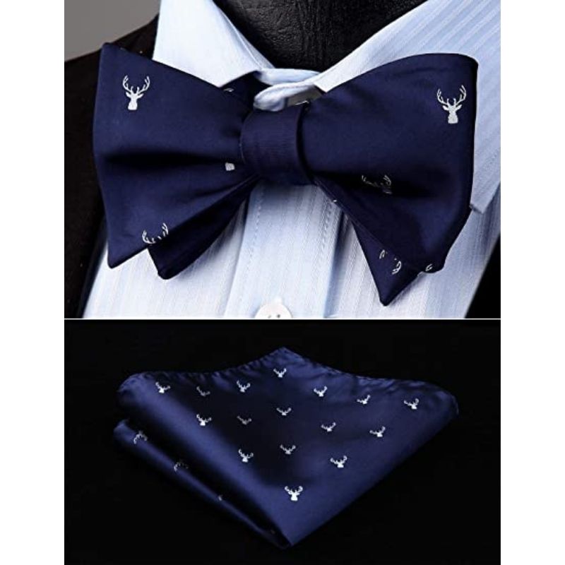 Fun Animal Bow Tie & Pocket Square - DEER/NAVY