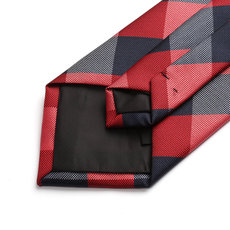 Plaid Tie Handkerchief Set - RED