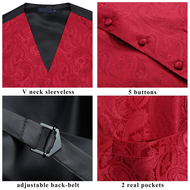 Paisley Vest Tie Handkerchief Set Red