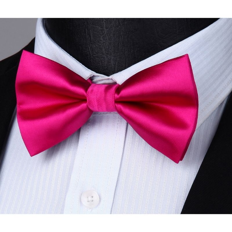 Solid Suspender Pre Tied Bow Tie Handkerchief A1 Hot Pink