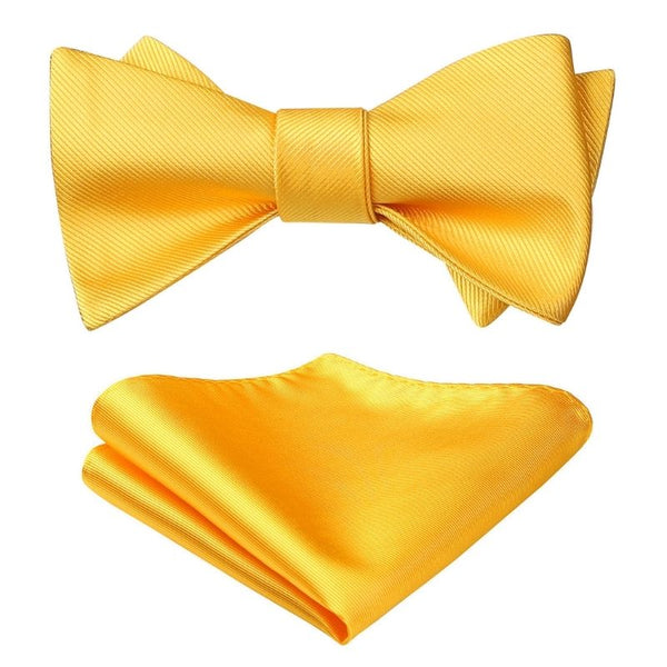 Solid Pre-Tied Bow Tie & Pocket Square - L1-YELLOW