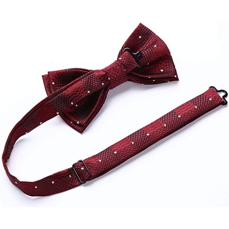 Plaid Pre-Tied Bow Tie & Pocket Square - 3-BURGUNDY / WHITE