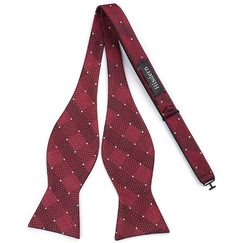Plaid Suspender Bow Tie Handkerchief 01 Red Burgundy