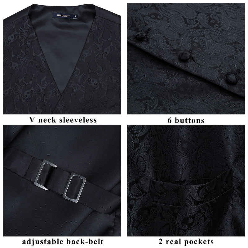 Paisley Vest Tie Handkerchief Set Black 2