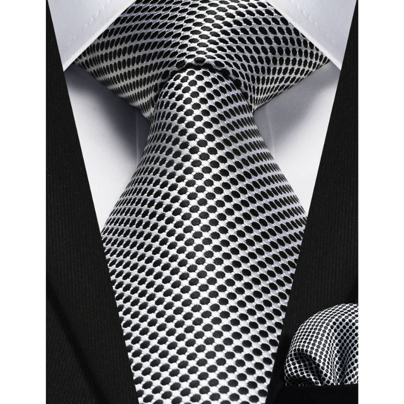 Polka Dot Tie Handkerchief Set - B2-SILVER/BLACK