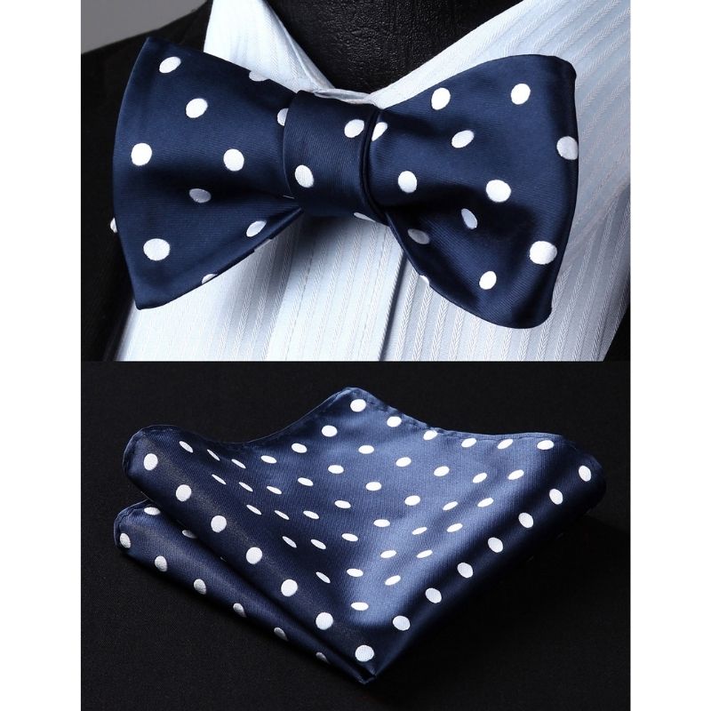 Polka Dots Bow Tie & Pocket Square - F-BLUE/WHITE