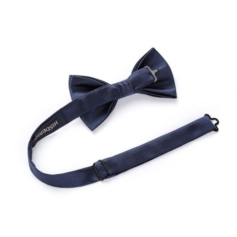 Solid Pre-Tied Bow Tie & Pocket Square - V-NAVY BLUE 1