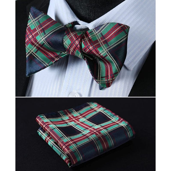 Plaid Bow Tie & Pocket Square - GREEN/RED