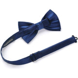 Solid Pre-Tied Bow Tie & Pocket Square - V-NAVY BLUE 2