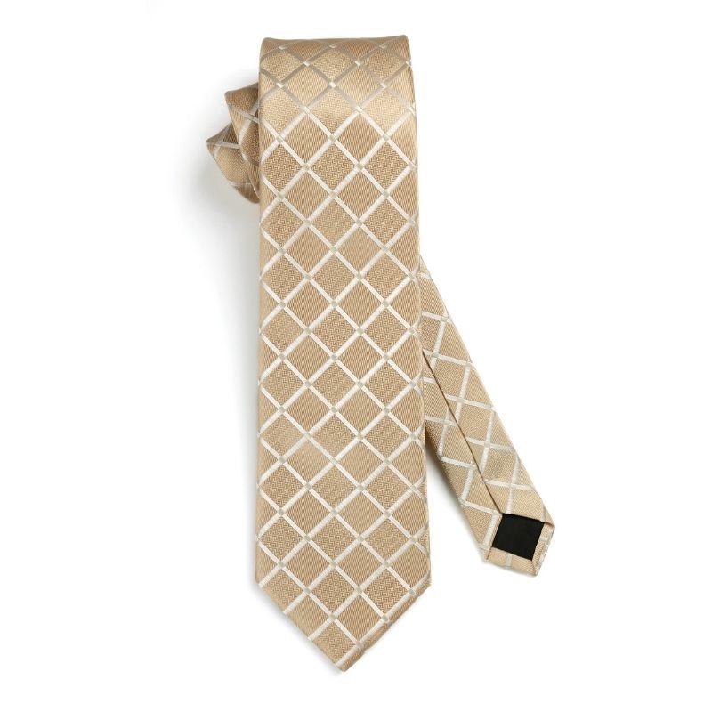 Plaid Tie Handkerchief Set - A8-CHAMPAGNE