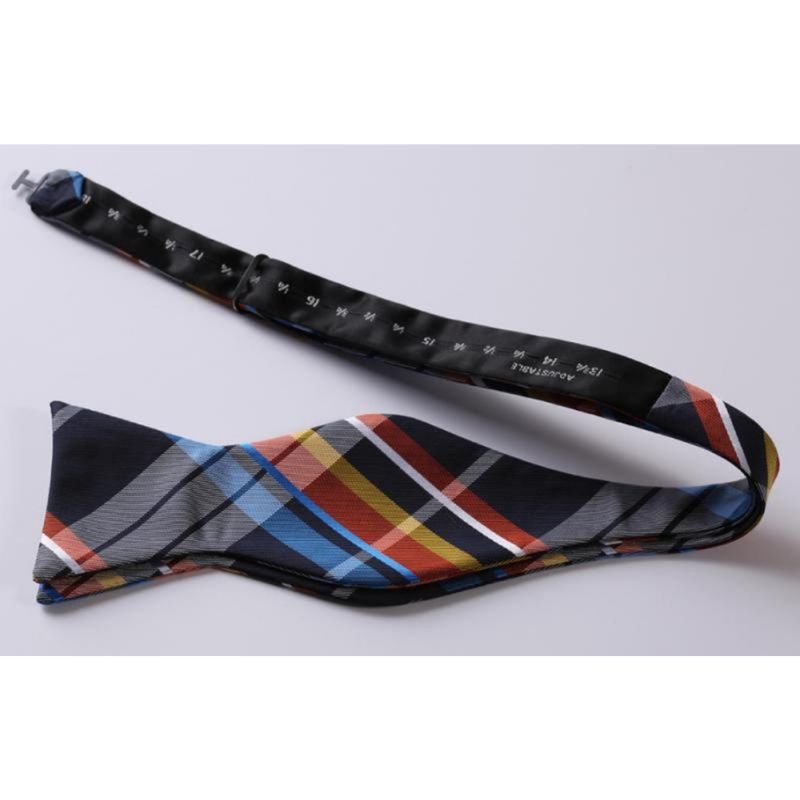Plaid Bow Tie & Pocket Square - BLUE/ORANGE/GREY