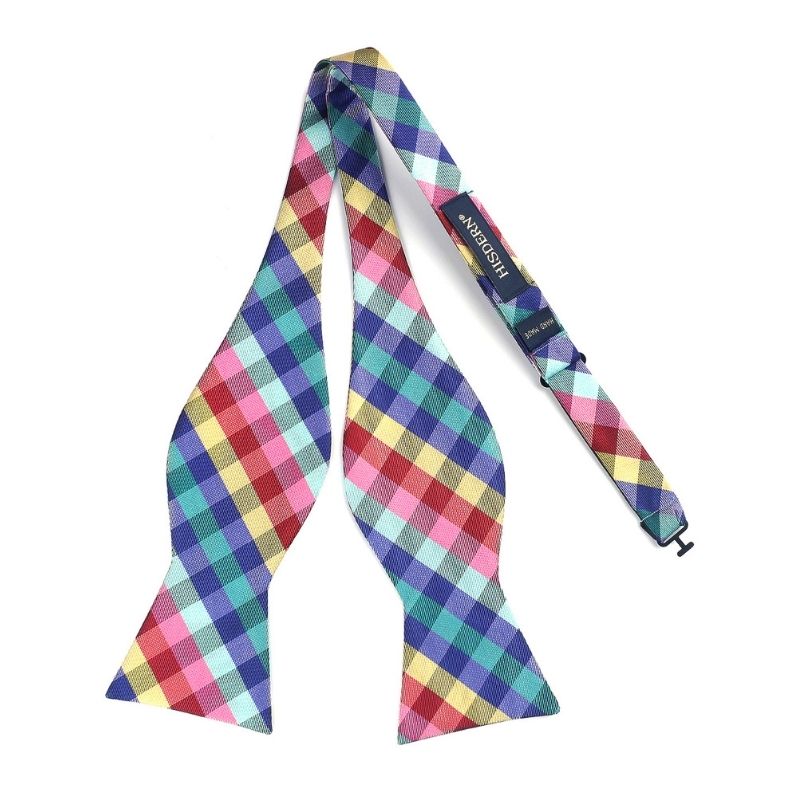 Plaid Bow Tie & Pocket Square Sets - D-YELLOW/BLUE/RED