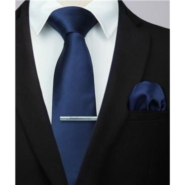 Solid Tie Handkerchief Set - 02 NAVY BLUE