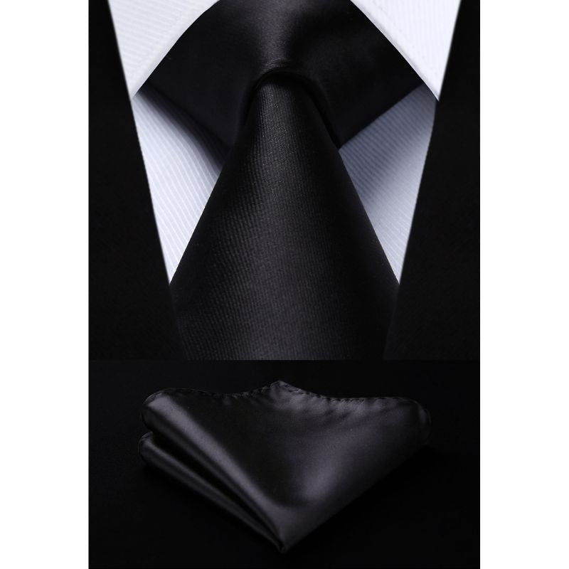 Solid Tie Handkerchief Set - BLACK