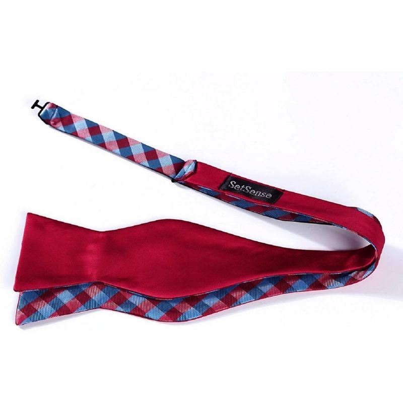 Plaid Bow Tie & Pocket Square - D-BLUE/RED