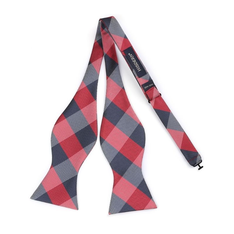 Plaid Bow Tie & Pocket Square Sets - E-NAVY BLUE/RED