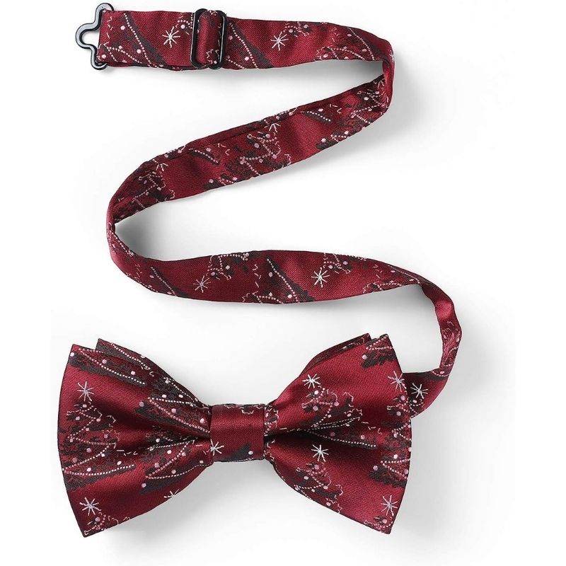 Christmas Pre-Tied Bow Tie & Pocket Square - 08-BURGUNDY/WHITE