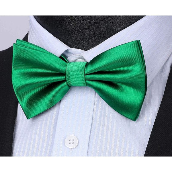 Solid Pre-Tied Bow Tie & Pocket Square - G-BRIGHT GREEN