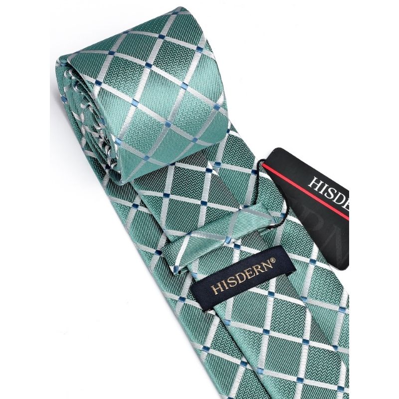 Plaid Tie Handkerchief Set - A6-AQUA