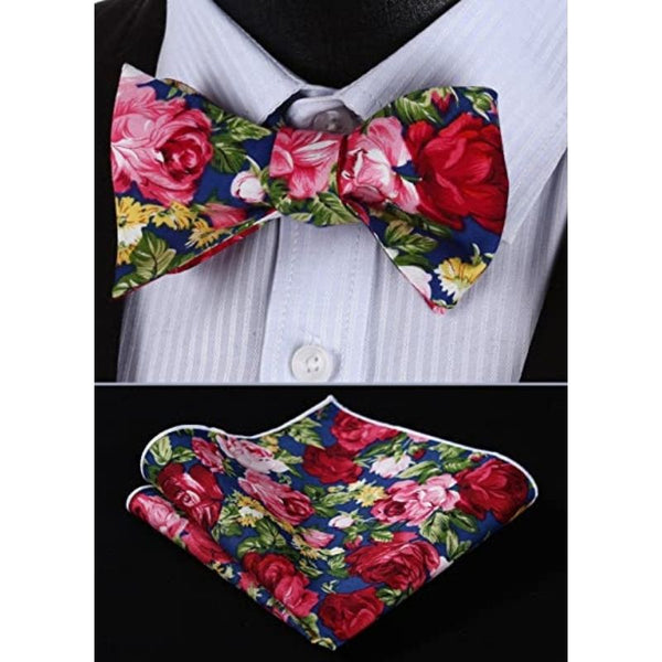 Floral Bow Tie & Pocket Square - NAVY BLUE/PINK-FLORAL