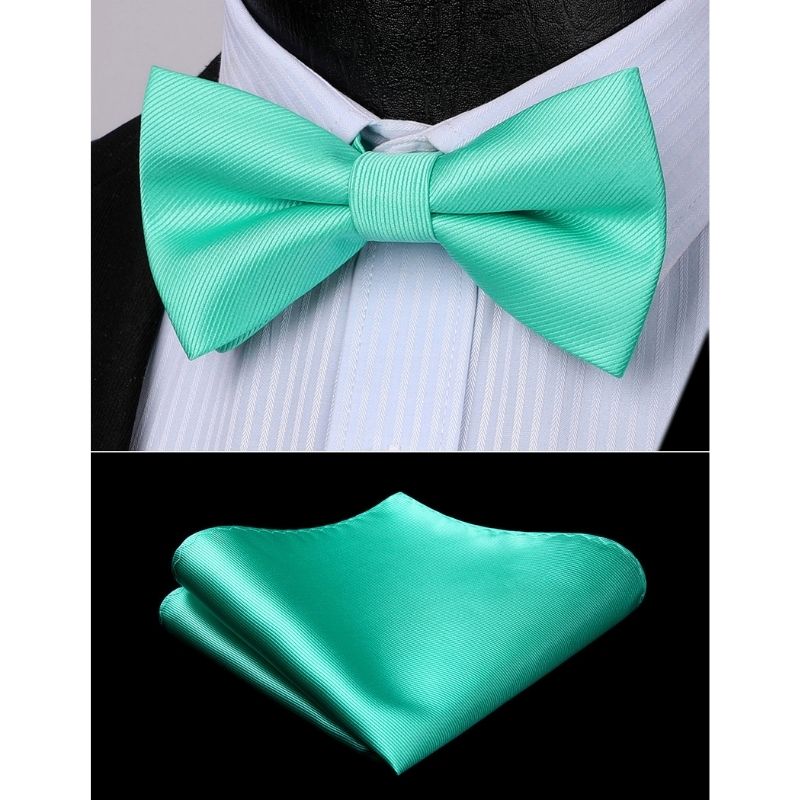 Solid Pre-Tied Bow Tie & Pocket Square - Q-MINT GREEN