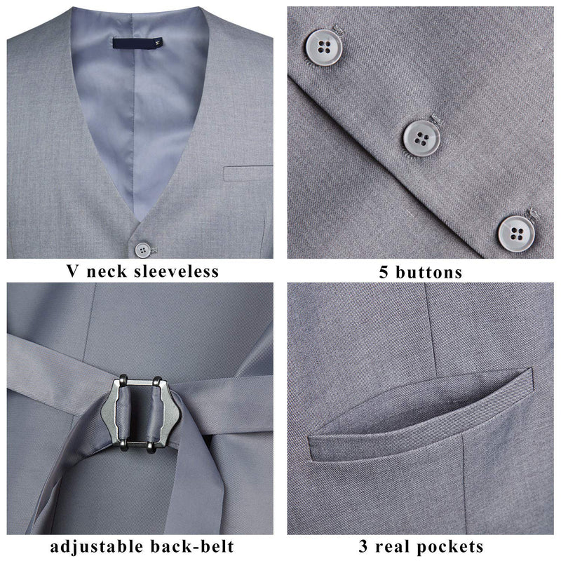 Formal Vest Tie Handkerchief Set Light Grey