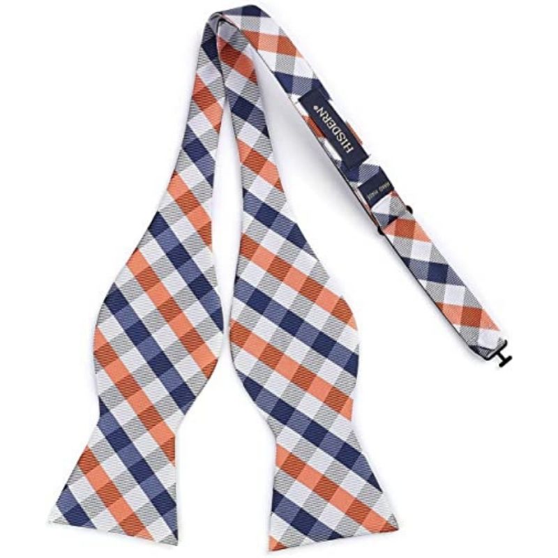 Plaid Bow Tie & Pocket Square Sets - E-NAVY BLUE/ORANGE