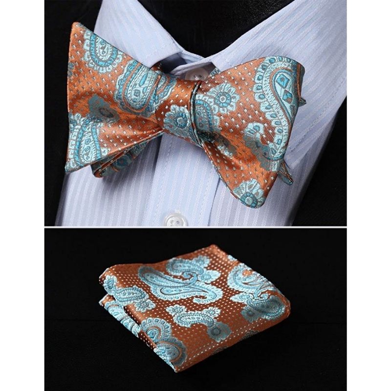 Floral Bow Tie & Pocket Square - ORANGE/BLUE