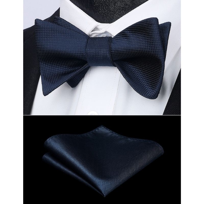 Solid Bow Tie & Pocket Square - D2-NAVY BLUE