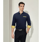 Casual Formal Shirt with Pocket - B-NAVY/YELLOW