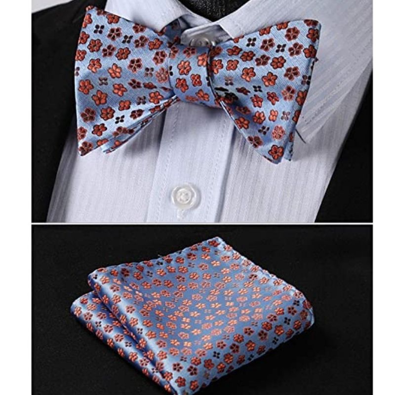 Floral Bow Tie & Pocket Square - BLUE/RED