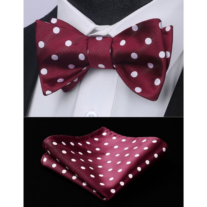 Polka Dots Bow Tie & Pocket Square - F-BURGUNDY / WHITE