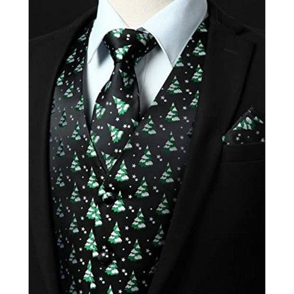 Christmas Suit Vest - BLACK/GREEN/WHITE