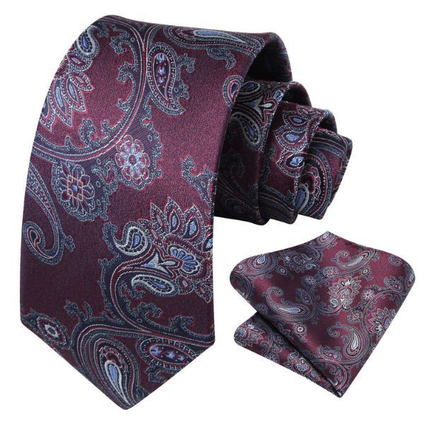 Paisley Floral Tie Handkerchief Set - BURGUNDY/WHITE