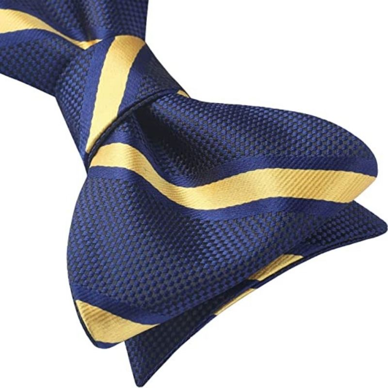 Stripe Bow Tie & Pocket Square - B-NAVY BLUE/YELLOW