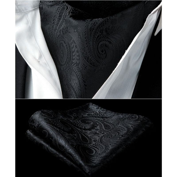 Floral Paisley Ascot Cravat Scarf - BLACK