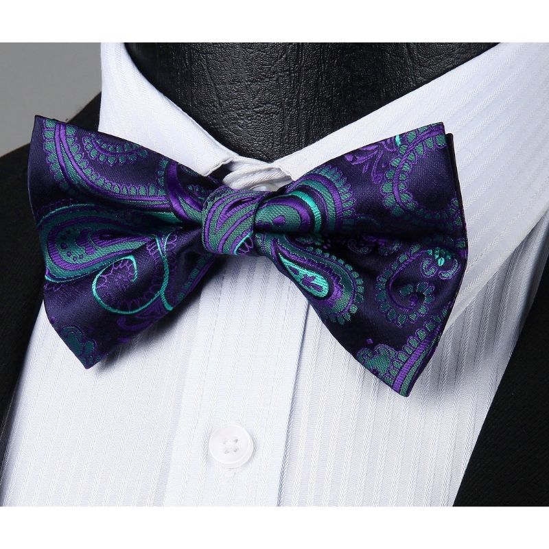 Paisley Floral Suspender Pre Tied Bow Tie Handkerchief D1 Blue Purple Green