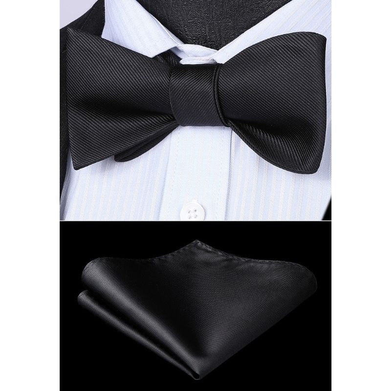 Floral Bow Tie & Pocket Square - C1-BLACK