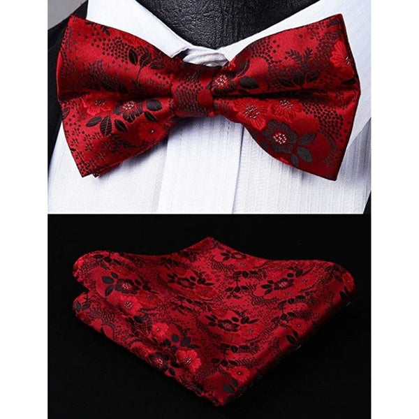 Paisley Pre-Tied Bow Tie & Pocket Square - BLACK/RED