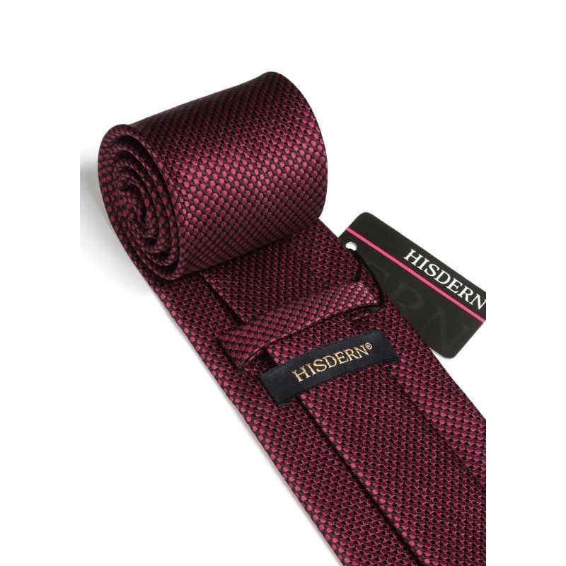 Polka Dot Tie Handkerchief Set - A3-BURGUNDY/BLACK