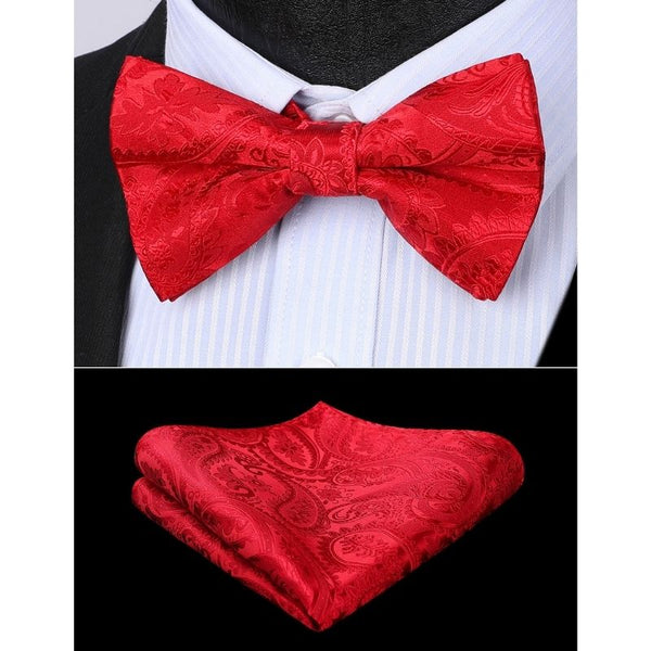Paisley Pre-Tied Bow Tie & Pocket Square - RED