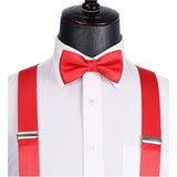 Solid Suspender Pre Tied Bow Tie Handkerchief A9 Red